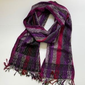 Scarf Purple Pink Black Gray with Fringe